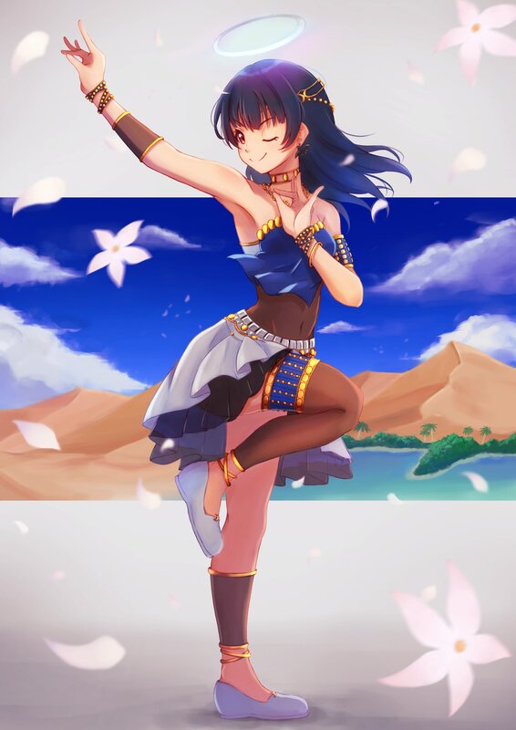 Anime Girl Dancing — Blue, Serene, Afternoon, Digital Art, Desert