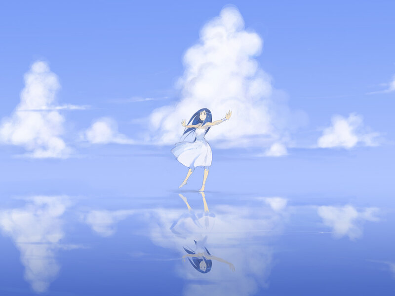Anime Girl Dancing — Blue, Serene, Digital Art