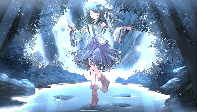 Anime Girl Dancing — Blue, Serene, Night, Digital Art