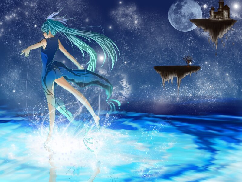 Anime Girl Dancing — Blue, Serene, Night