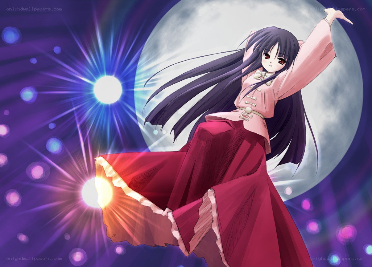 Anime girl dancing under moonlight