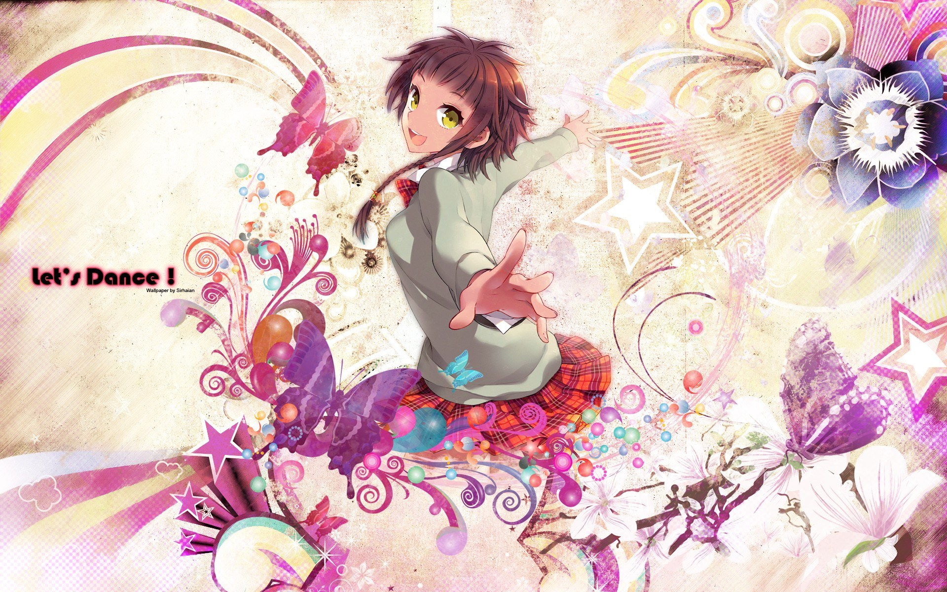 Anime girl dancing with butterflies