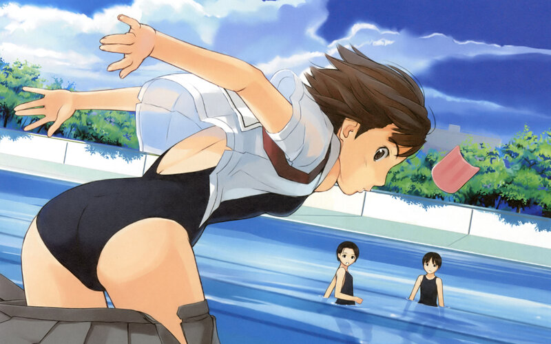 anime girl diving into pool