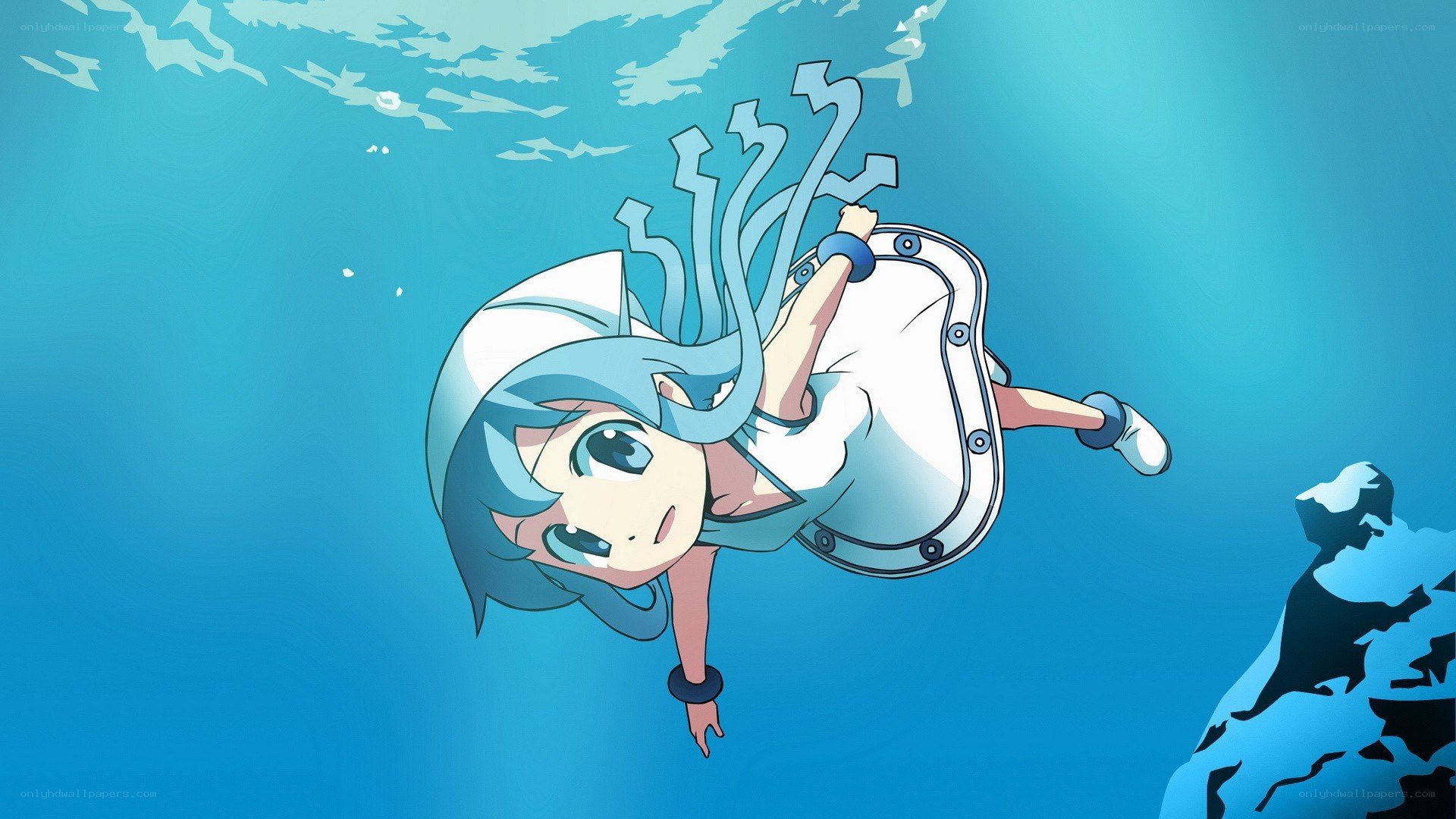 anime girl diving underwater