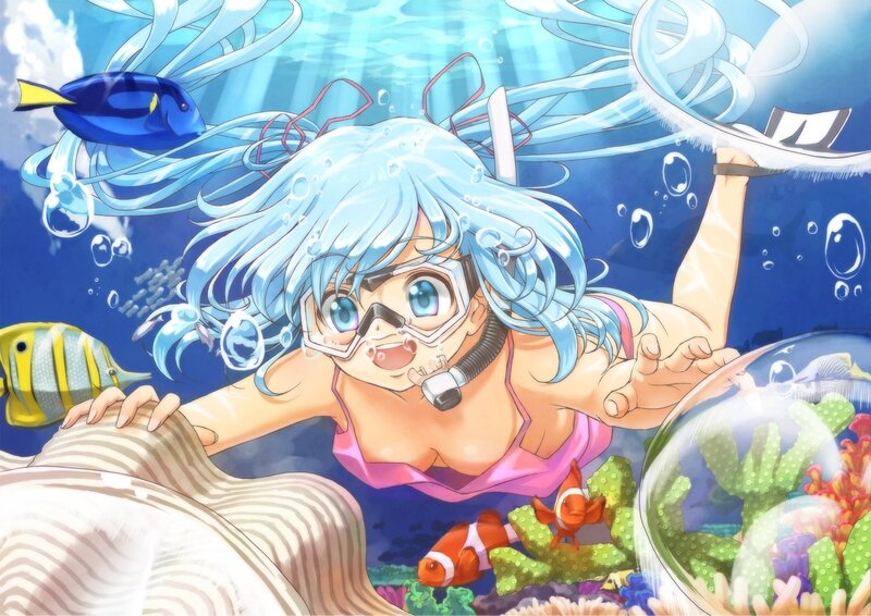 anime girl diving underwater