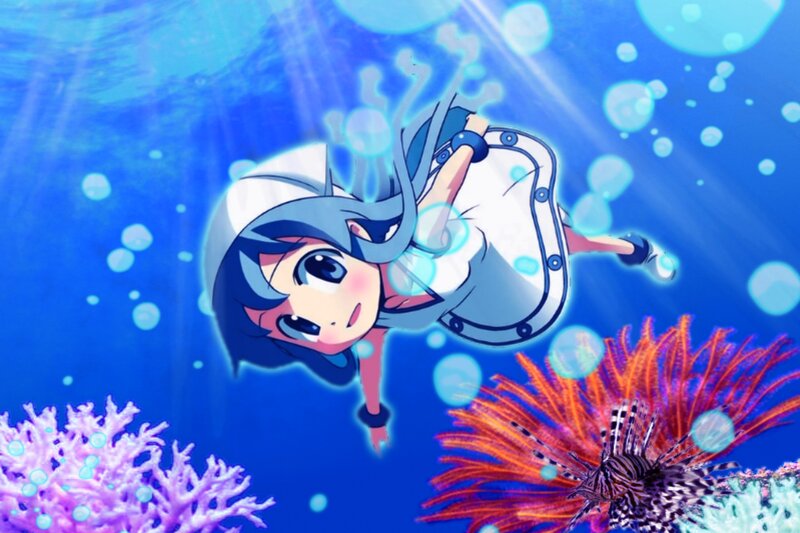 Anime Girl Diving Underwater — Blue