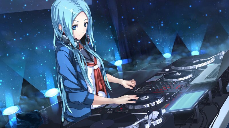 Anime Girl DJ — Blue, Dramatic, Night