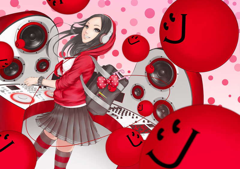 Anime Girl DJing — Red