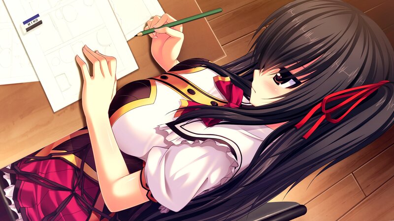 anime girl drawing at desk