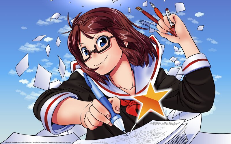 anime girl drawing birthday card