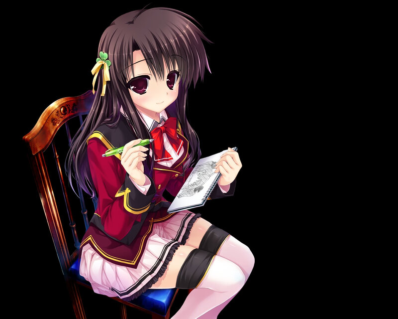 Anime Girl Drawing — Black, Calm, School Uniform