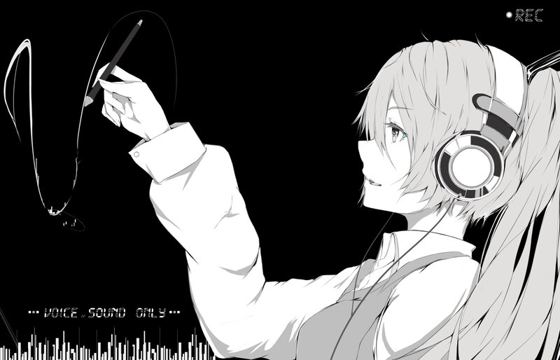 Anime Girl Drawing — Black, Focused