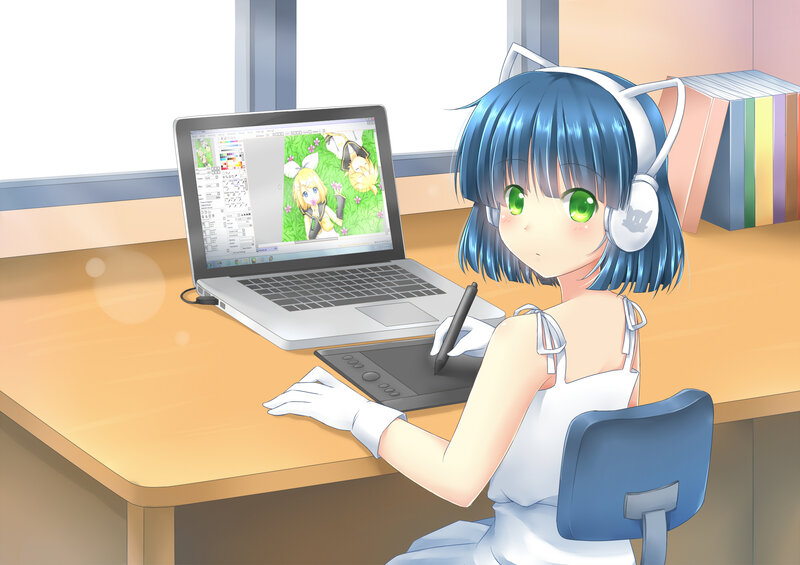 Anime Girl Drawing — Blue, Calm