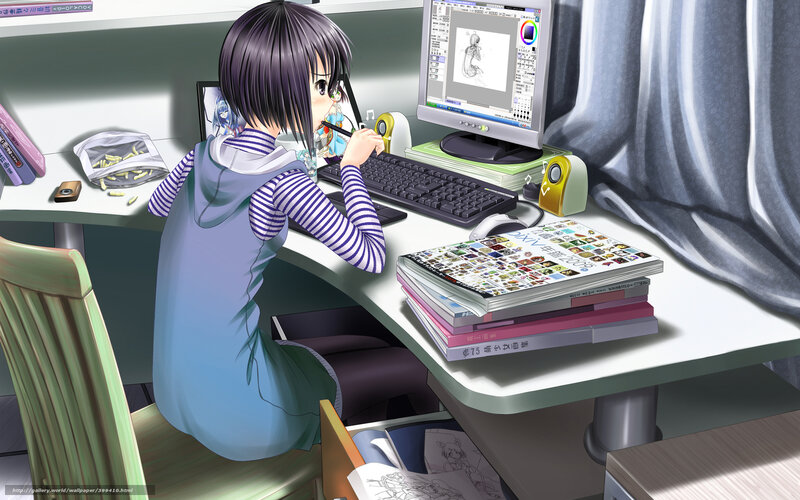 Anime Girl Drawing — Blue, Focused, Afternoon