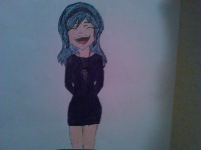 Anime Girl Drawing — Blue, Happy