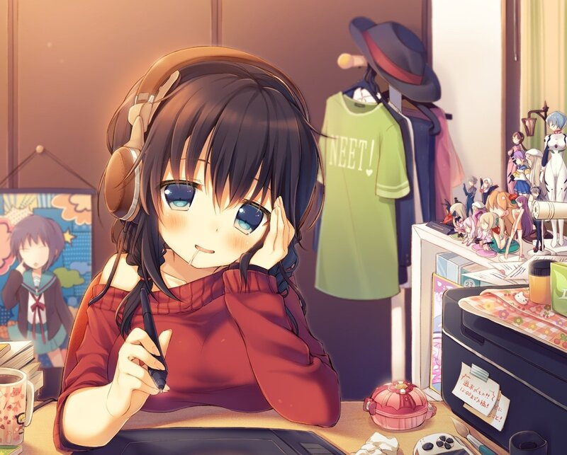 Anime Girl Drawing — Brown, Calm