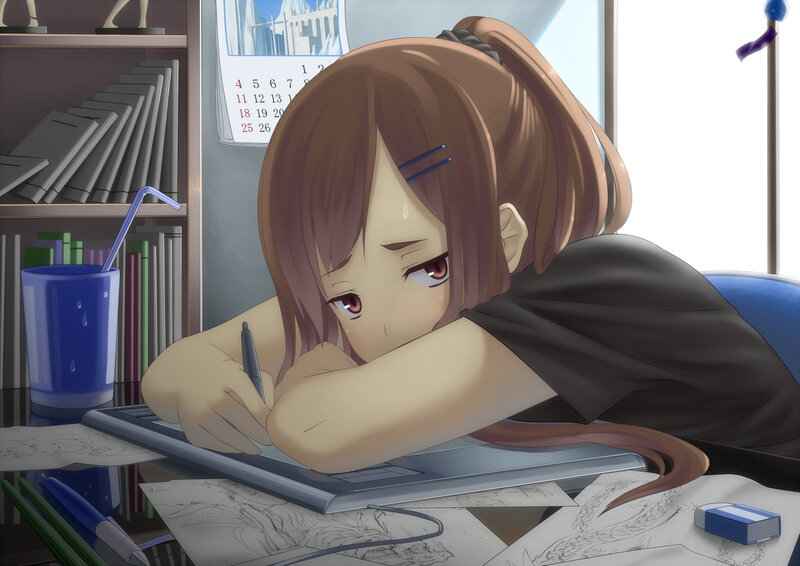 Anime Girl Drawing — Brown, Focused, Afternoon