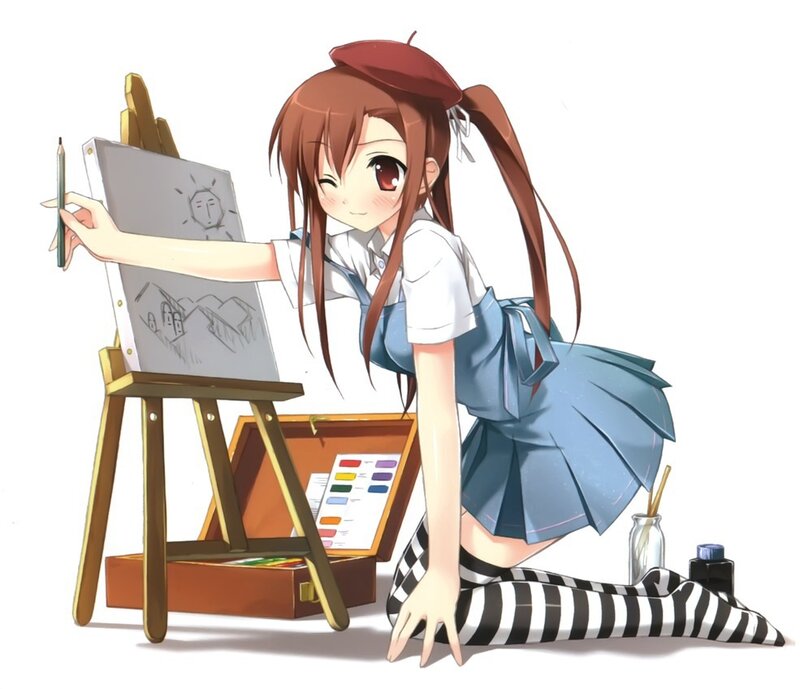 Anime Girl Drawing — Brown, Focused