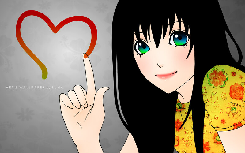 anime girl drawing heart