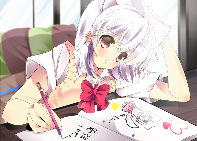 anime girl drawing in notebook