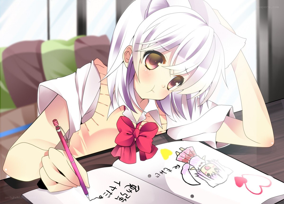 anime girl drawing in notebook