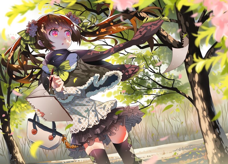 Anime girl drawing in park