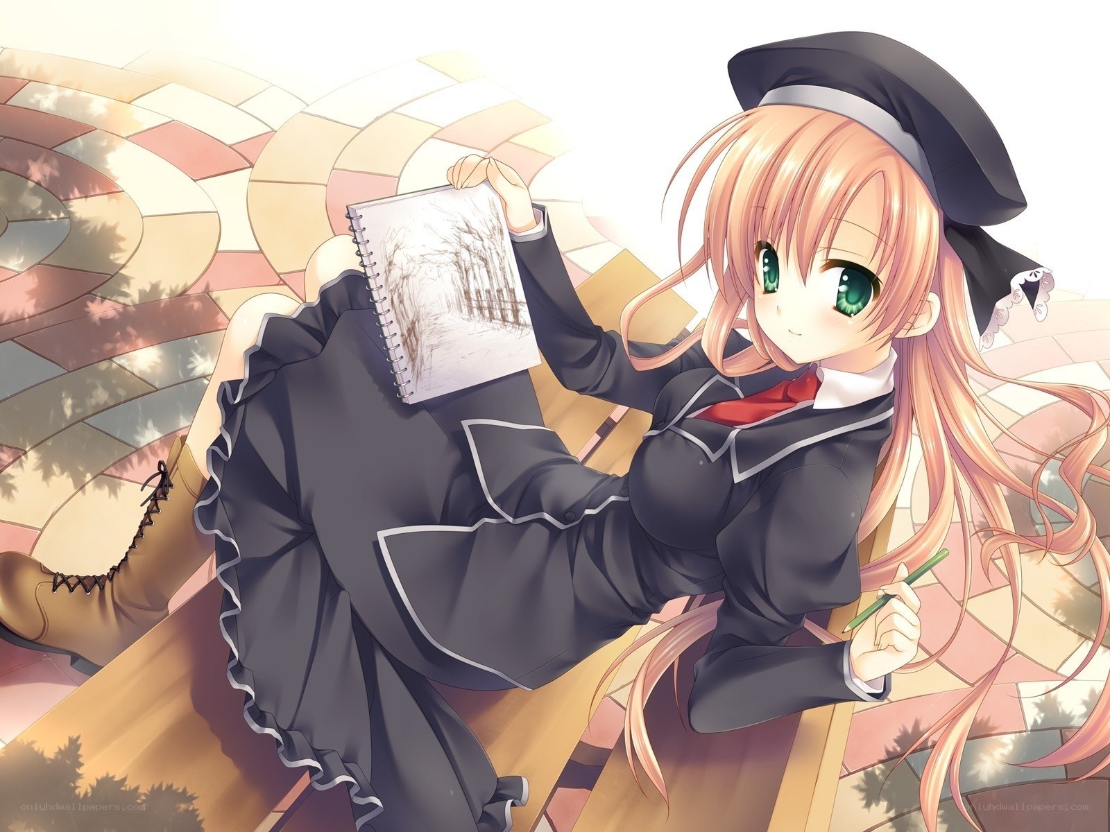 anime girl drawing in park