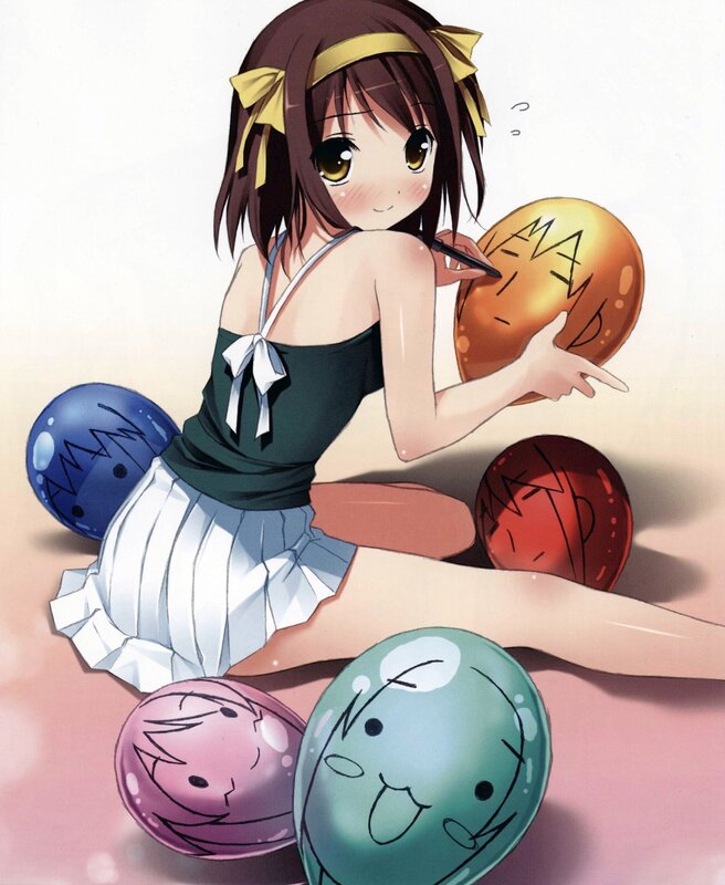 Anime girl drawing on balloons