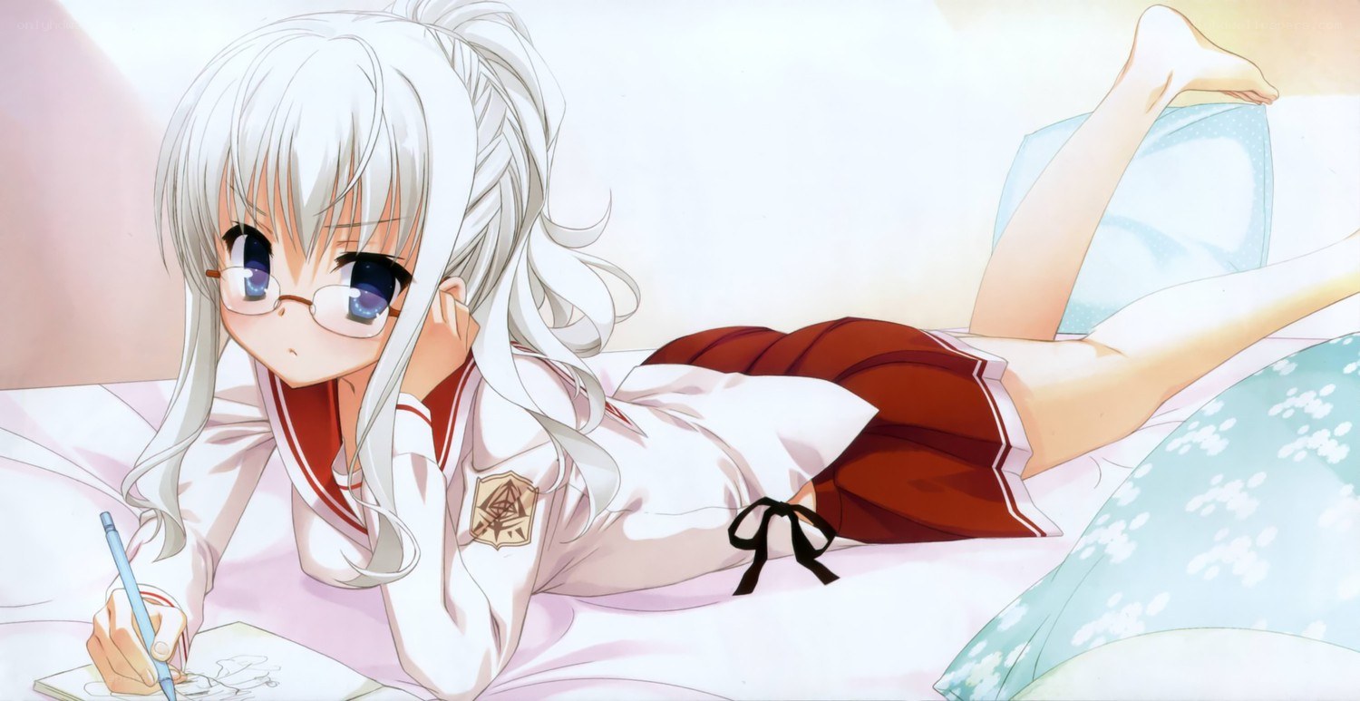 anime girl drawing on bed