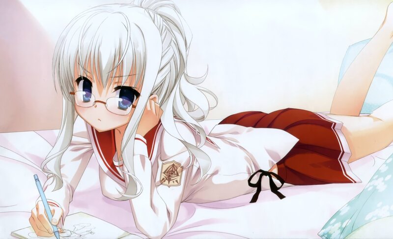 anime girl drawing on bed