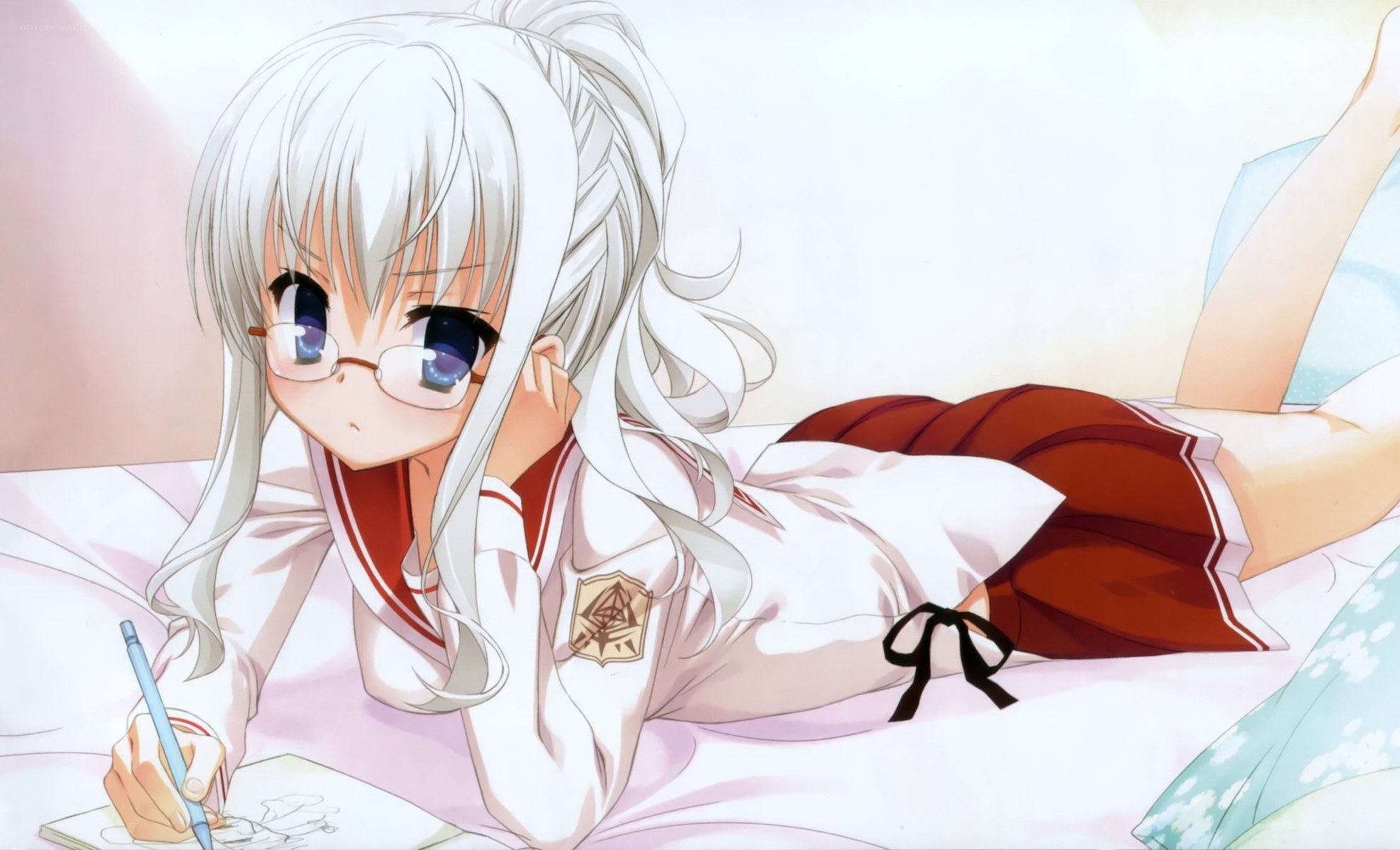 anime girl drawing on bed