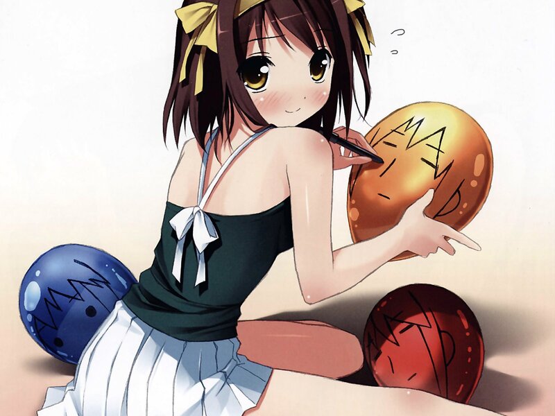 anime girl drawing on bowling balls