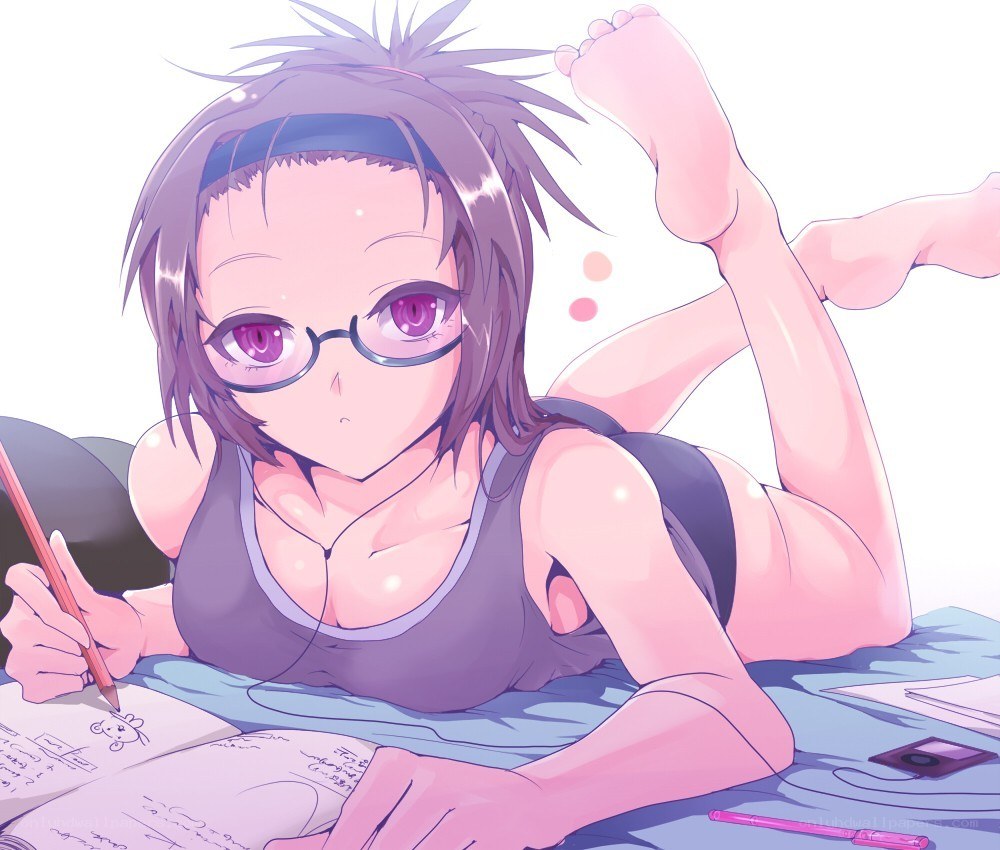 anime girl drawing on notebook