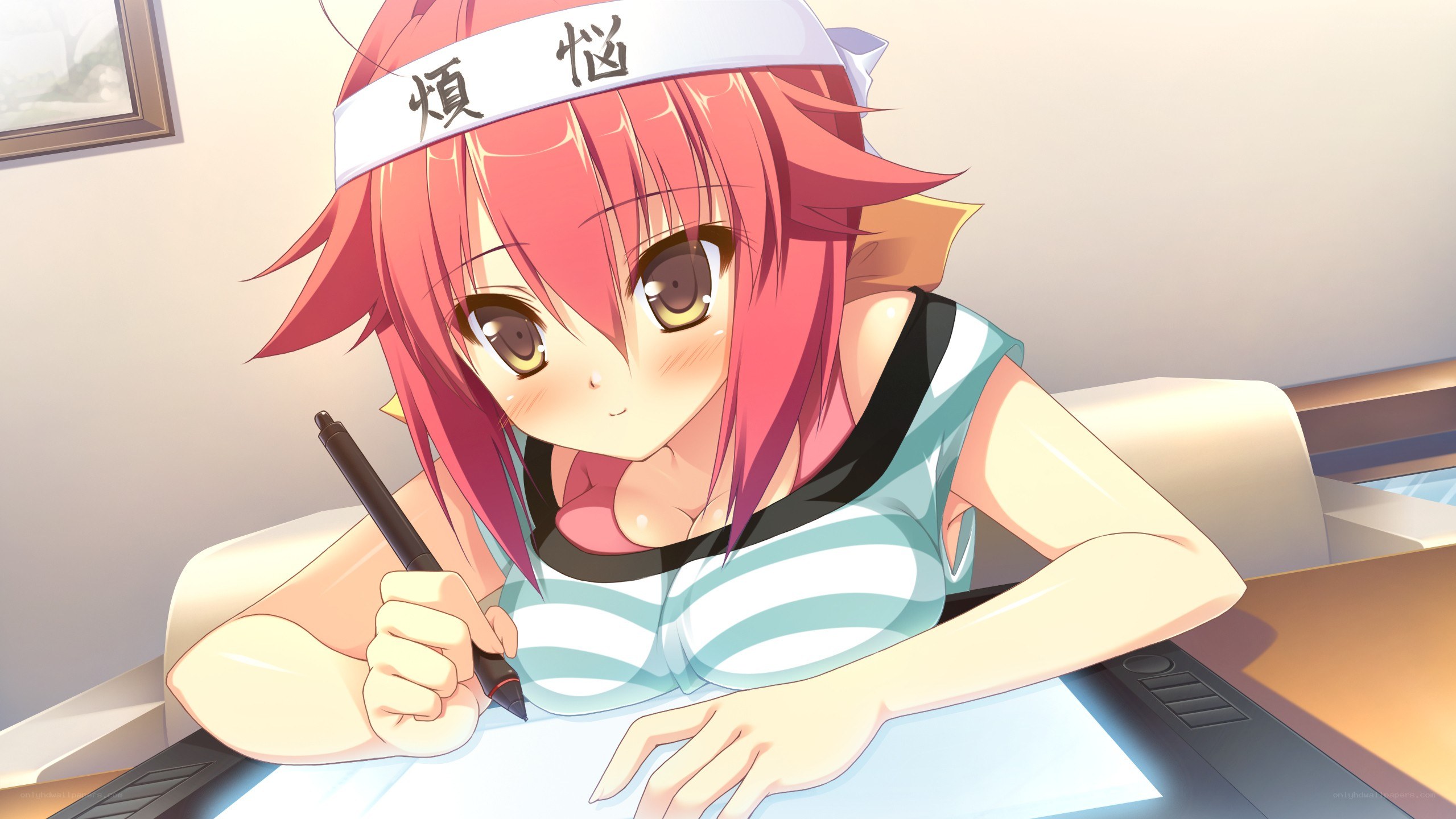 anime girl drawing on tablet