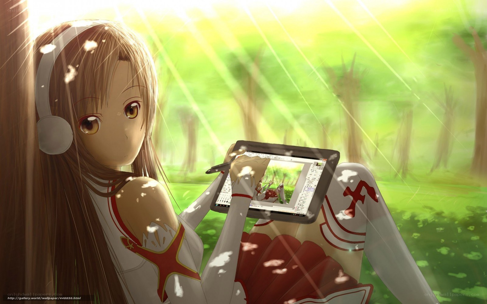 anime girl drawing on tablet