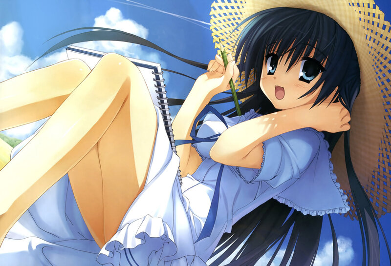 anime girl drawing outdoors