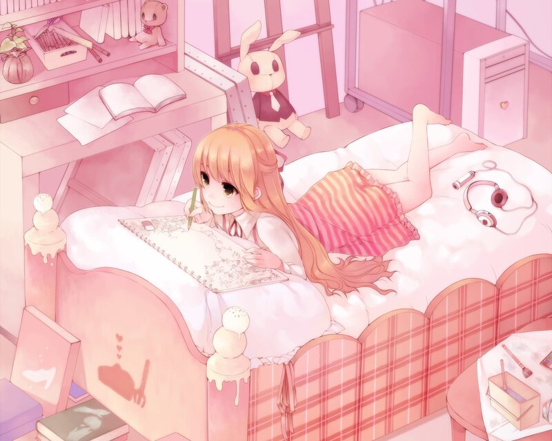 Anime Girl Drawing — Pink, Calm