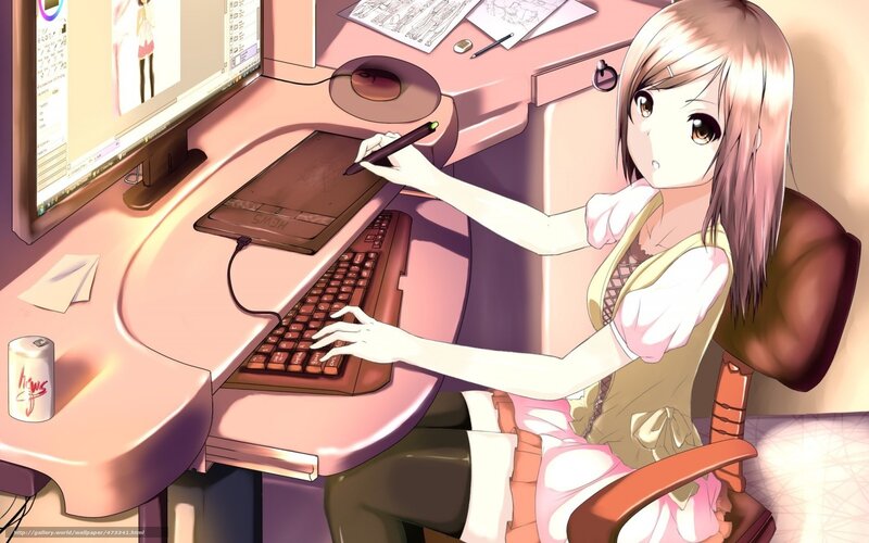 Anime Girl Drawing — Pink, Focused