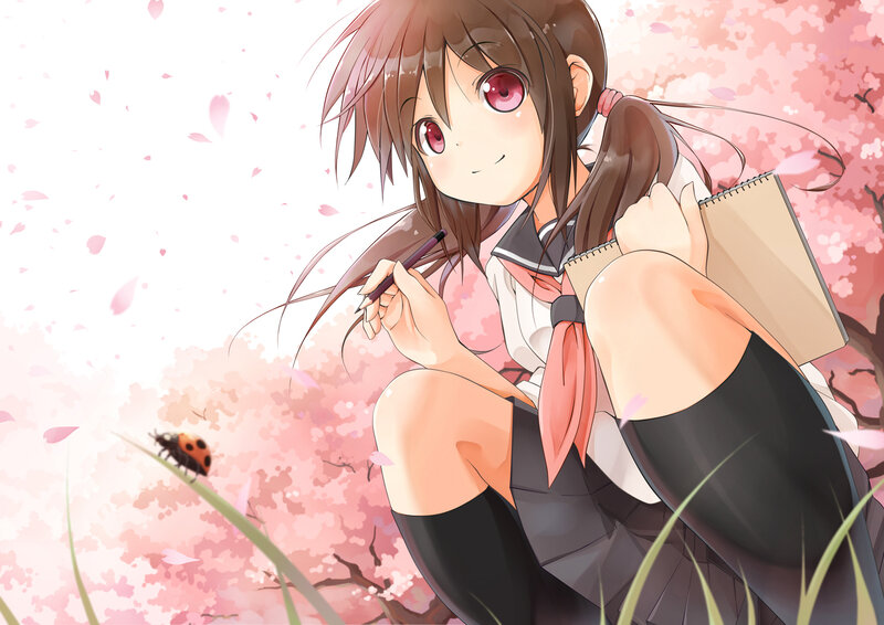 Anime Girl Drawing — Pink, Serene