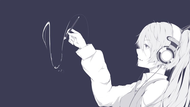 Anime Girl Drawing — White, Calm, Digital Art, Headphones