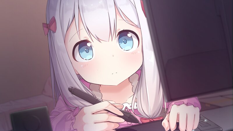 Anime Girl Drawing — White, Focused, Night