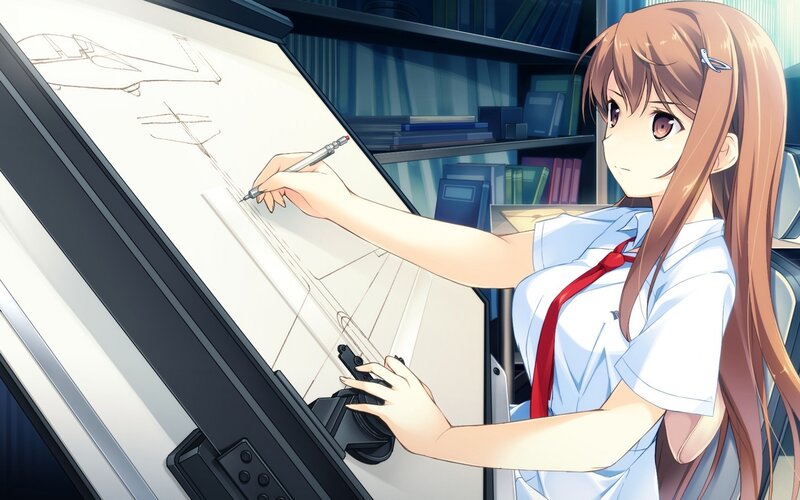 Anime Girl Drawing — White, Focused