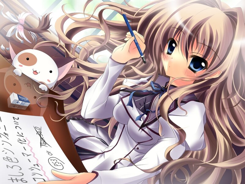 anime girl drawing with pencil