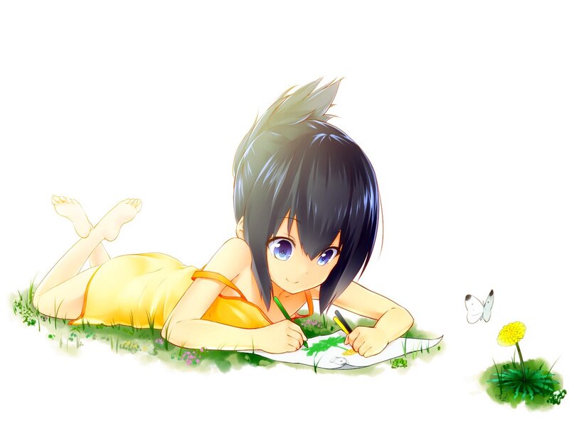 Anime Girl Drawing — Yellow, Serene