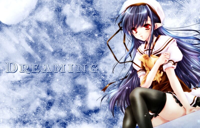 Anime girl dreaming in snow
