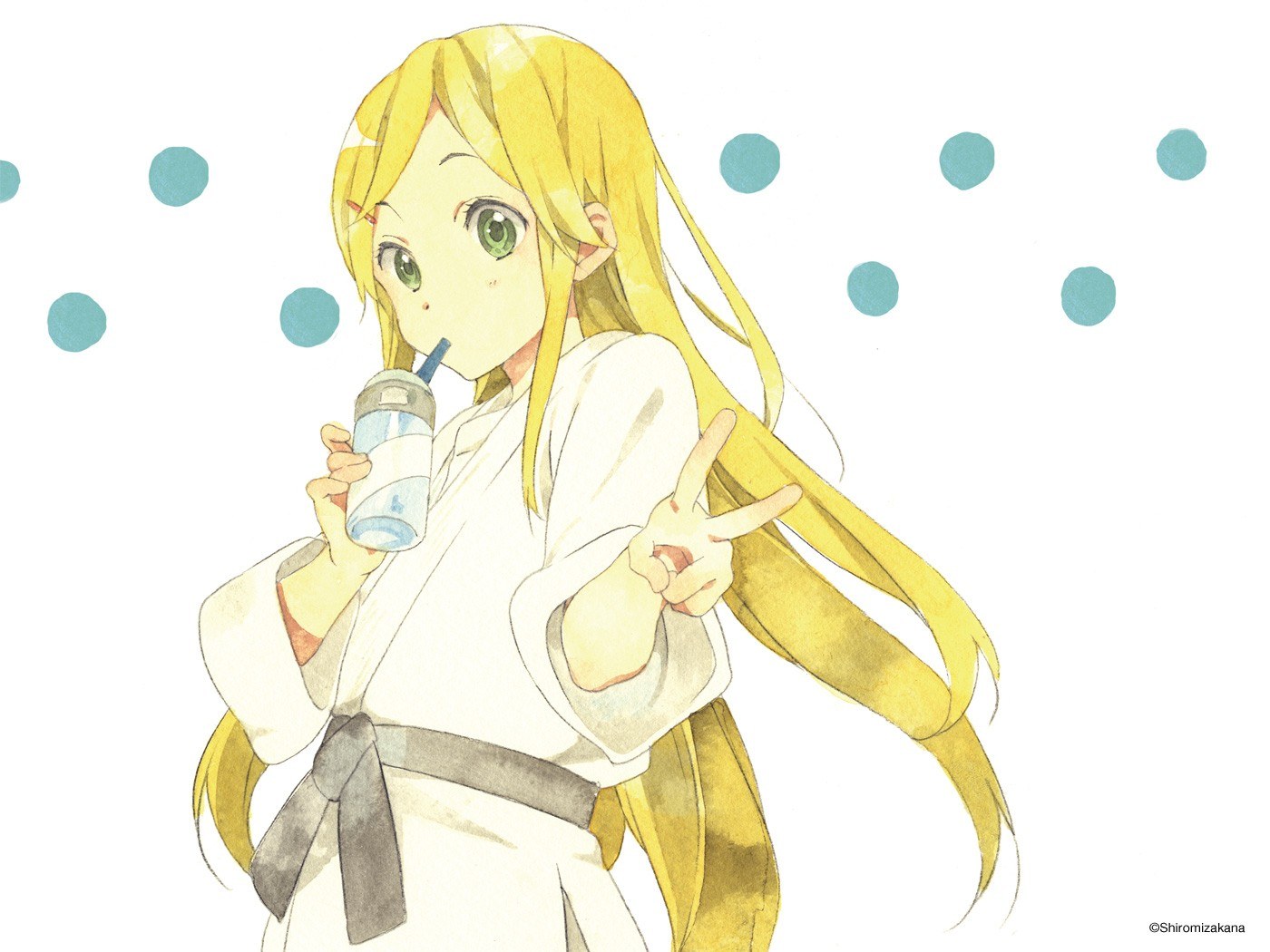 anime girl drinking and posing