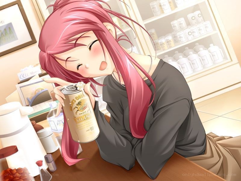 Anime girl drinking beer