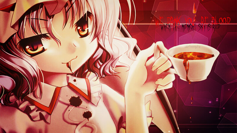 Anime Girl Drinking Blood — Red