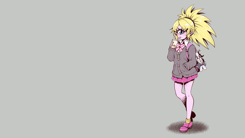 Anime Girl Drinking Boba — Gray, Calm