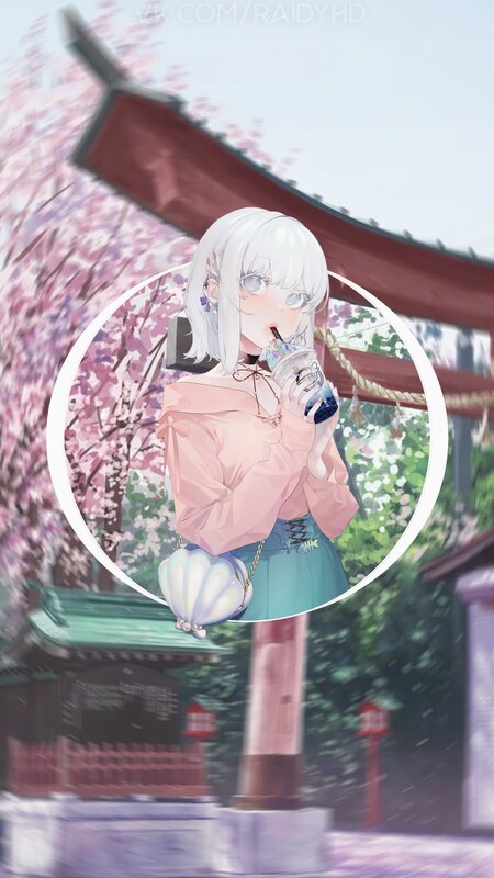 Anime Girl Drinking Boba — Pink